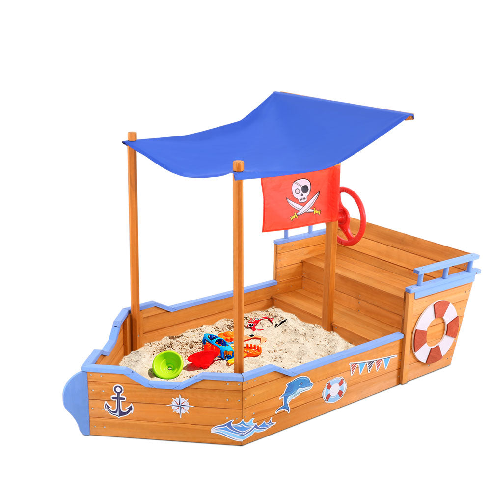 Keezi Boat Sand Pit With Canopy Sandpit Toys