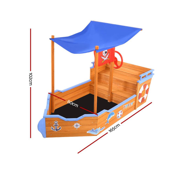 Keezi Boat Sand Pit With Canopy Sandpit Toys