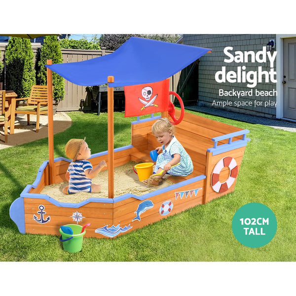 Keezi Boat Sand Pit With Canopy Sandpit Toys