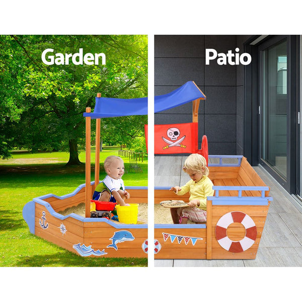 Keezi Boat Sand Pit With Canopy Sandpit Toys