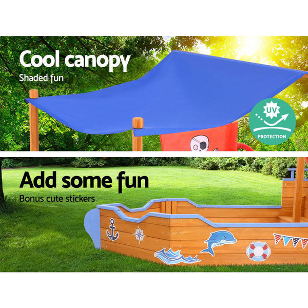 Keezi Boat Sand Pit With Canopy Sandpit Toys