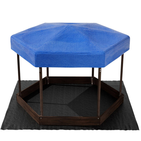 Keezi Kids Sandpit Wooden Hexagon Pit With Canopy Outdoor Beach Toys 182Cm