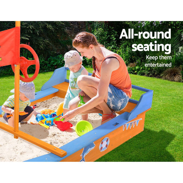 Keezi Boat Shaped Canopy Sand Pit Sandpit Toys