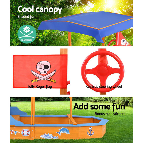 Keezi Boat Shaped Canopy Sand Pit Sandpit Toys