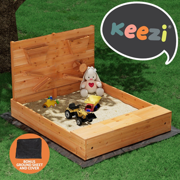 Keezi Kids Sandpit Sandbox Pit With Cover Funnel Outdoor Toys 120Cm Sandpit Toys