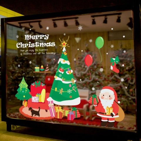 Santa Claus Christmas Tree Glass Door Sticker Background Removable Multi A 60X90cm