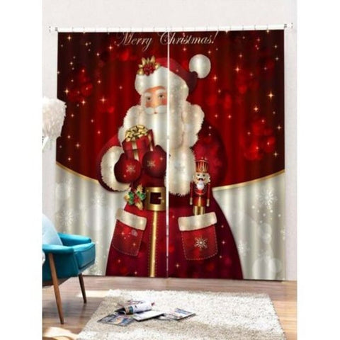 Santa Claus Pattern Window Curtain 2Pcs Lava Red W30 X L65 Inch