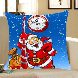Santa Claus Printed Home Decor Throw Pillow Case Blue And Red W12 Inch L20