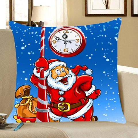 Santa Claus Printed Home Decor Throw Pillow Case Blue And Red W12 Inch L20