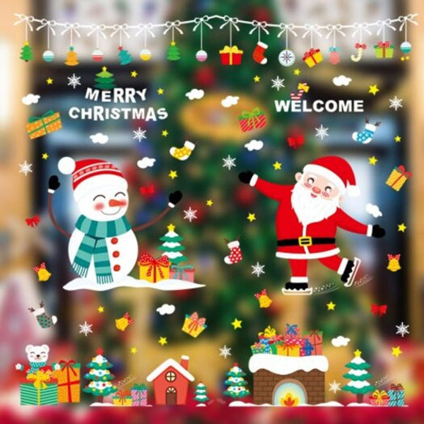 Santa Claus Snowman Static Window Background Decoration Removable Sticker Multi A 60X90cm