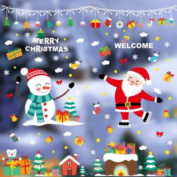 Santa Claus Snowman Static Window Background Decoration Removable Sticker Multi A 60X90cm