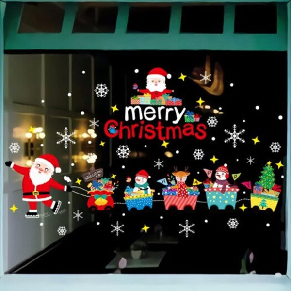 Santa Claus Train Stationary Glass Background Decorative Removable Sticker Multi A 60X90cm