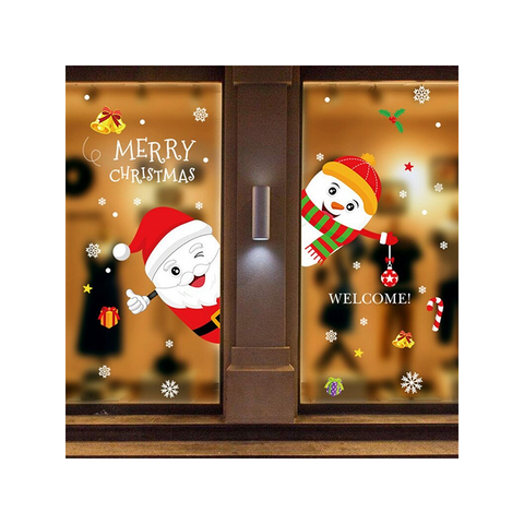 45X60cm Santa And Snowman Glass Door Wall Sticker Christmas Decorations