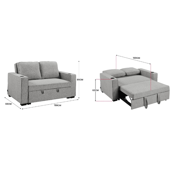 Sarantino Hoffman Linen Sofa Bed Chair With Cushions &Cup Holders Light Grey Sofa Beds