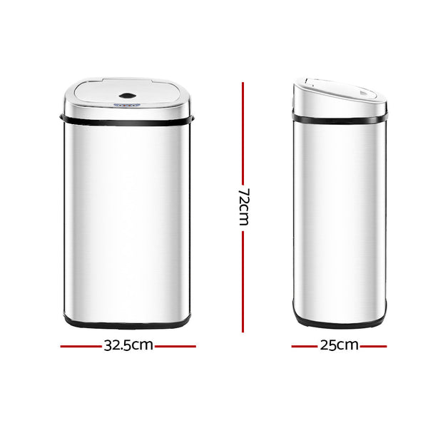Devanti 50L Stainless Steel Motion Sensor Rubbish Bin Rubbish Bins