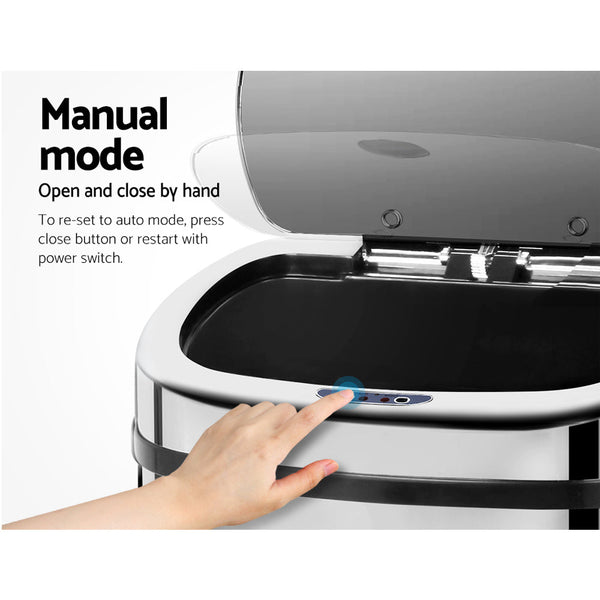 Devanti 50L Stainless Steel Motion Sensor Rubbish Bin Rubbish Bins