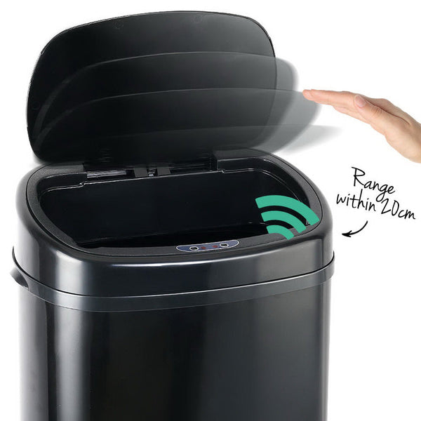 Devanti 58L Motion Sensor Rubbish Bin Black Rubbish Bins