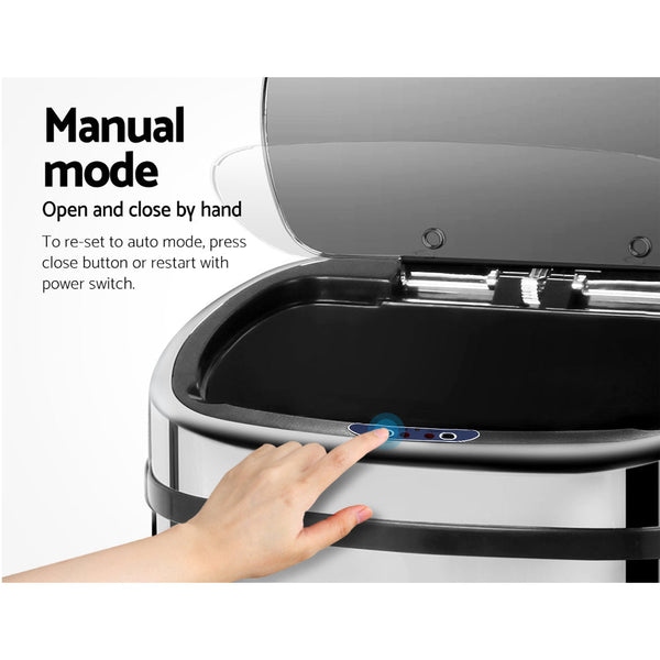 Devanti 68L Stainless Steel Motion Sensor Rubbish Bin Rubbish Bins