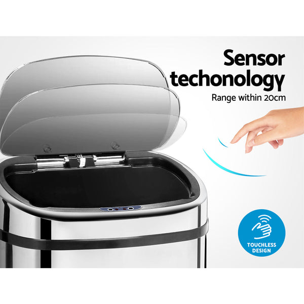 Devanti 68L Stainless Steel Motion Sensor Rubbish Bin Rubbish Bins