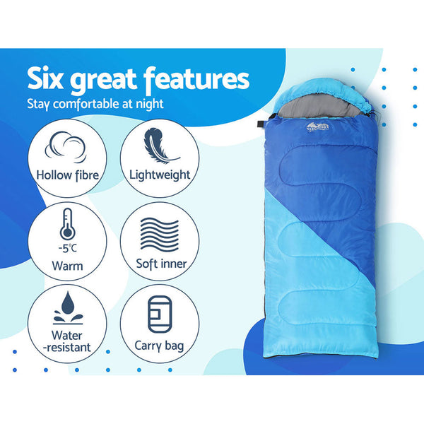 Weisshorn Sleeping Bag Bags Kids 172Cm Camping Hiking Thermal Blue Sleeping Bags