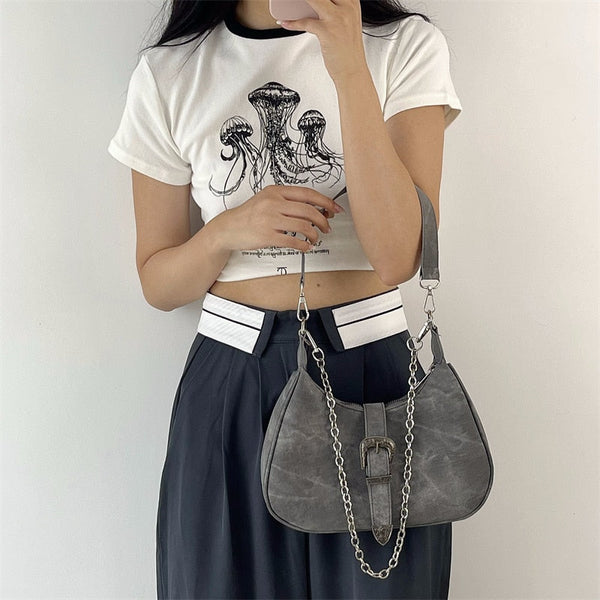 Fashion Women's Hobos Underarm Bag High-Quality Female Crescent Purse Handbags Retro Chain Cool Girls Tote Shoulder Bags