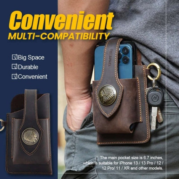 Multifunctional Leather Waist Belt Bag Phone Holder Men Mounts & Holders