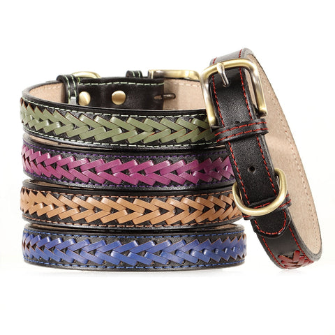 Braided Leather Buckle Puppy Dog Collar Pet Accessories Dog Collars
