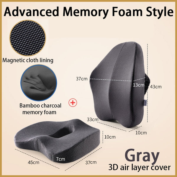 Memory Foam Seat Cushion Orthopedic Pillow Office Chair Waist Back Support