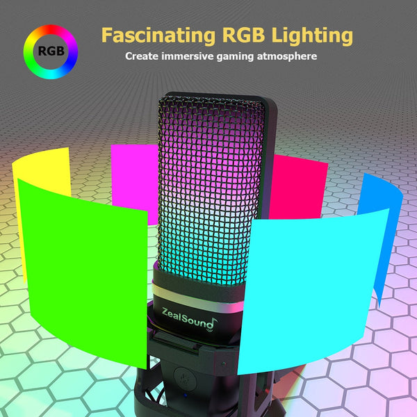 Usb Microphone Recording Podcasting Streaming Pc Mac Rgb Light