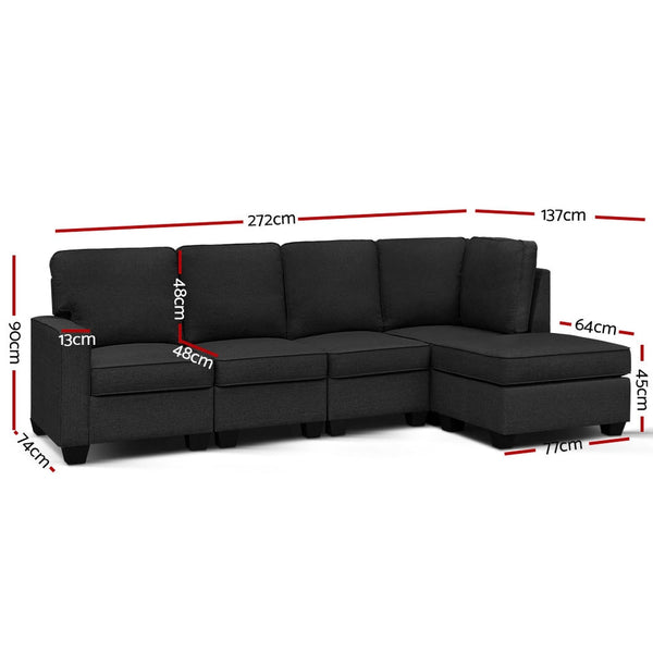 Artiss Sofa Lounge Set 5 Seater Modular Chaise Chair Suite Couch Dark Grey Sofas Armchairs & Couches