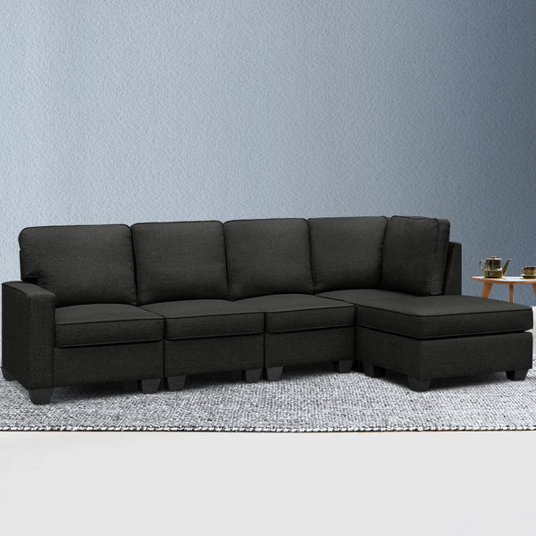 Artiss Sofa Lounge Set 5 Seater Modular Chaise Chair Suite Couch Dark Grey Sofas Armchairs & Couches