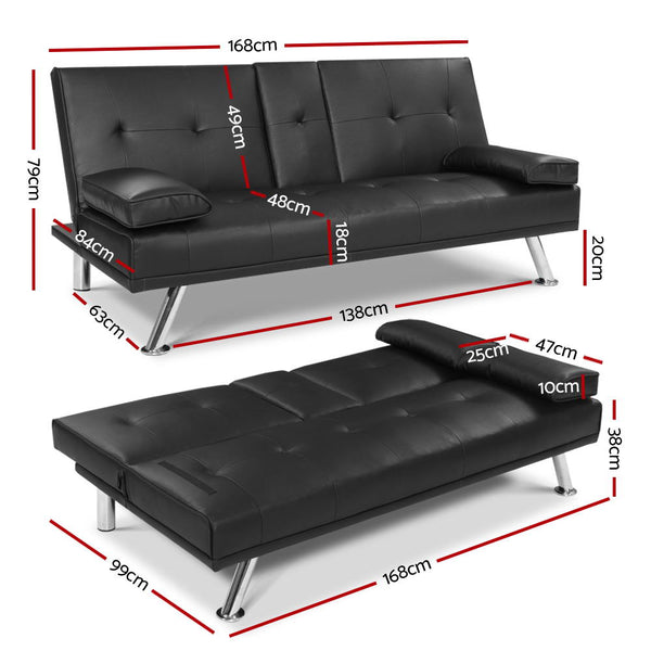 Artiss Sofa Bed Lounge Futon Couch 3 Seater Leather Cup Holder Recliner Futons Frames & Covers