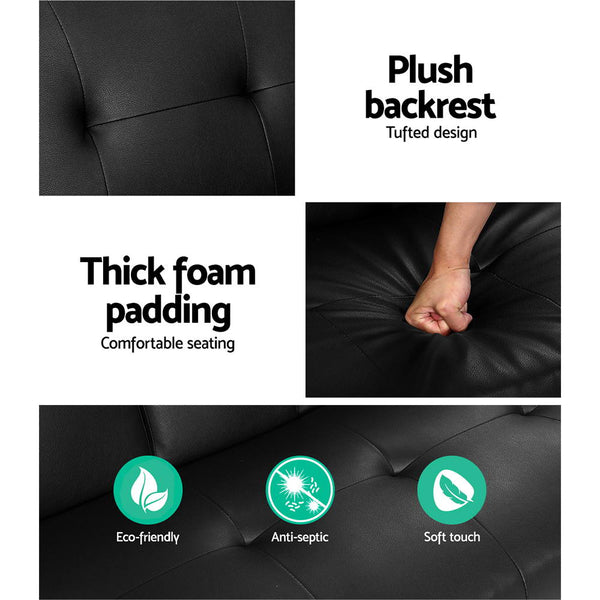 Artiss Sofa Bed Lounge Futon Couch 3 Seater Leather Cup Holder Recliner Futons Frames & Covers