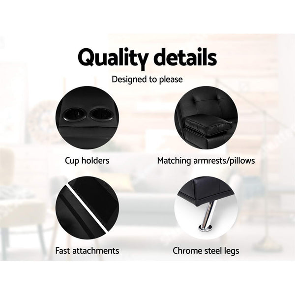 Artiss Sofa Bed Lounge Futon Couch 3 Seater Leather Cup Holder Recliner Futons Frames & Covers