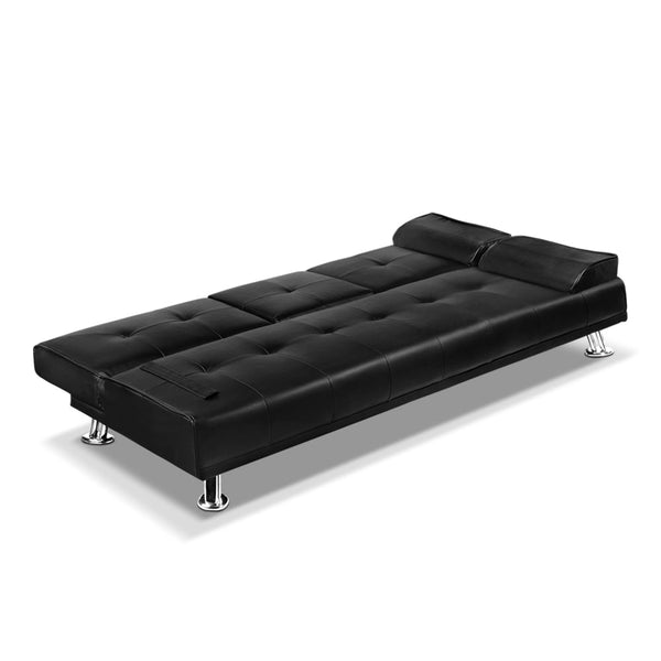 Artiss 3 Seater Pu Leather Sofa Bed Black Sofa Beds