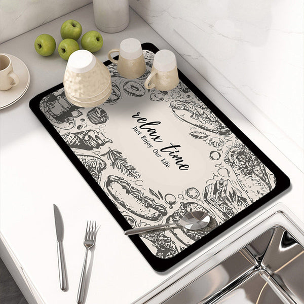 Absorbent Rubber Dish Drying Drain Mat Kitchen Accessories