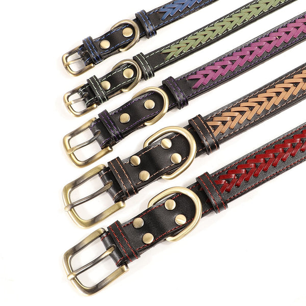 Braided Leather Buckle Puppy Dog Collar Pet Accessories Dog Collars
