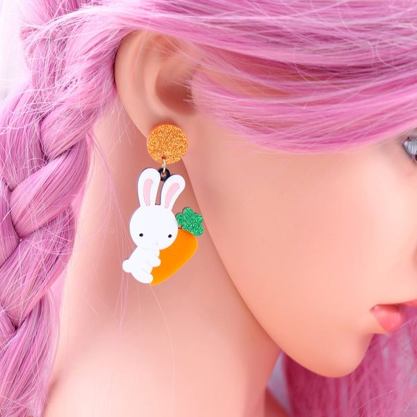 Cute Easter Bunny Carrot Laser Acrylic Dangle Earrings Jewellery