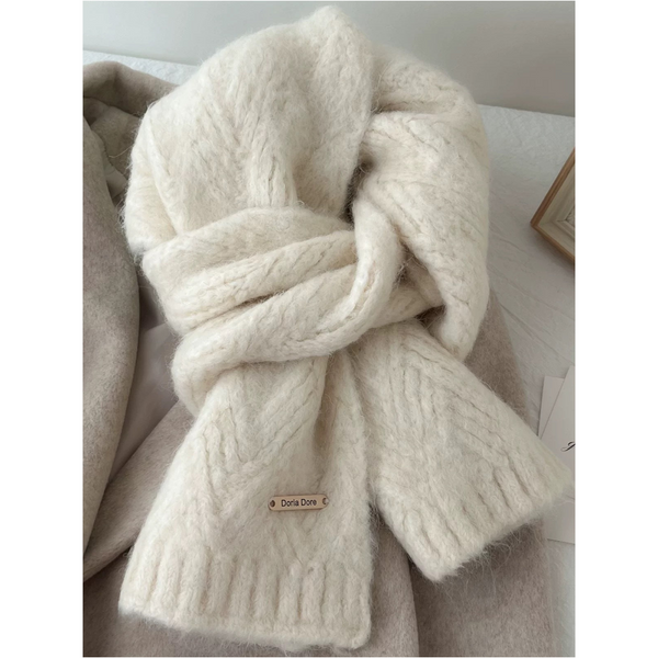 Milk White Alpaca Wool Blend Solid Color Knitted Scarf For Women Winter New Style Student High Quality Couple Woolen Neck Warmer Scarves & Wraps