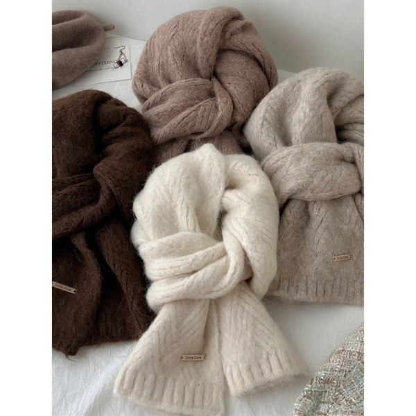 Milk White Alpaca Wool Blend Solid Color Knitted Scarf For Women Winter New Style Student High Quality Couple Woolen Neck Warmer Scarves & Wraps
