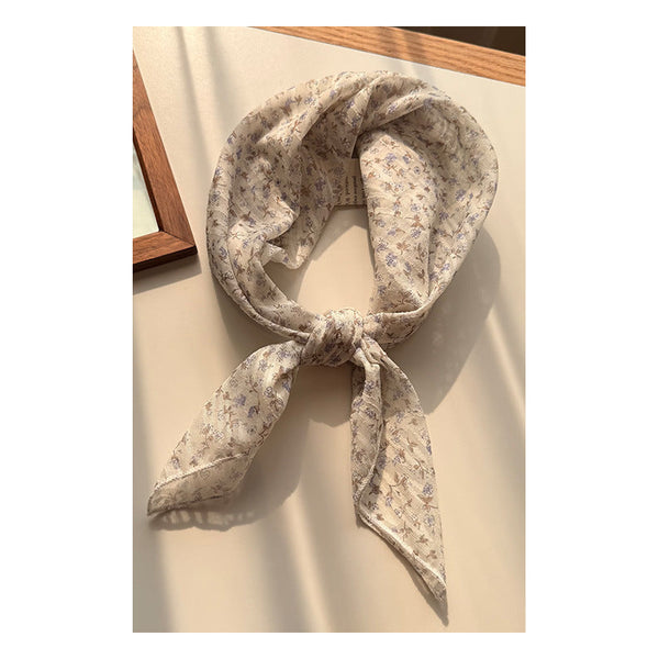 Style 15 Beige Versatile Patterned Square Scarf | 65X65cm Lightweight Polyester Neckerchief Headband Vintage Polka Dot & Floral Scarves & Wraps