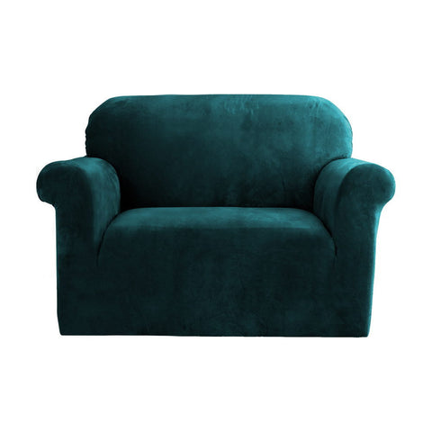 Artiss Velvet Sofa Cover Plush Couch Lounge Slipcover 1 Seater Agate Green