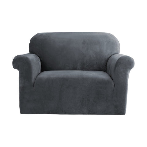 Artiss Velvet Sofa Cover Plush Couch Lounge Slipcover 1 Seater Grey