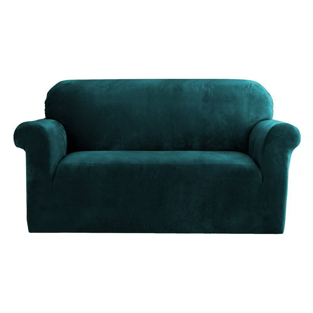Artiss Velvet Sofa Cover Plush Couch Lounge Slipcover 2 Seater Agate Green Slipcovers