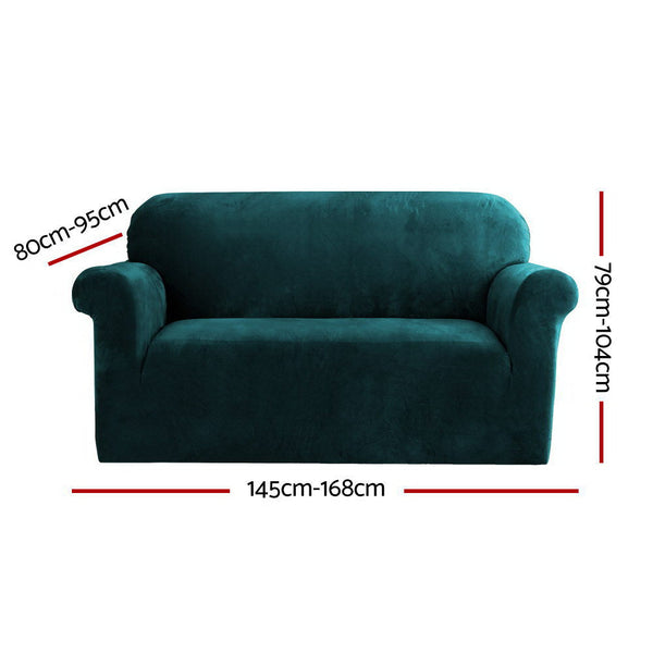Artiss Velvet Sofa Cover Plush Couch Lounge Slipcover 2 Seater Agate Green Slipcovers