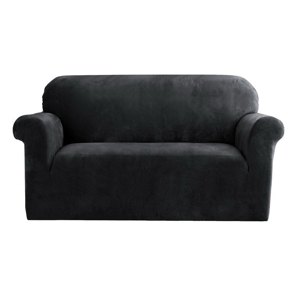 Artiss Velvet Sofa Cover Plush Couch Lounge Slipcover 2 Seater Black Slipcovers