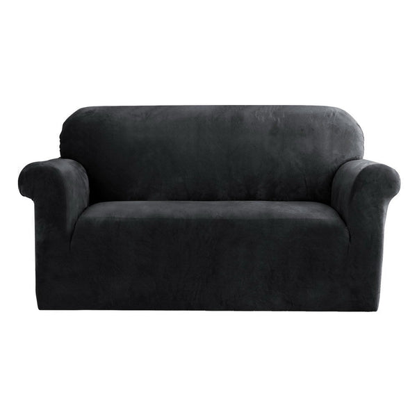 Artiss Velvet Sofa Cover Plush Couch Lounge Slipcover 2 Seater Black Slipcovers
