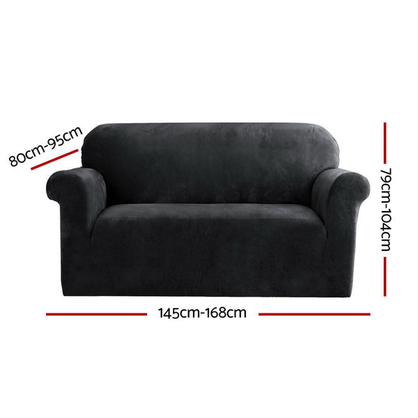 Artiss Velvet Sofa Cover Plush Couch Lounge Slipcover 2 Seater Black Slipcovers