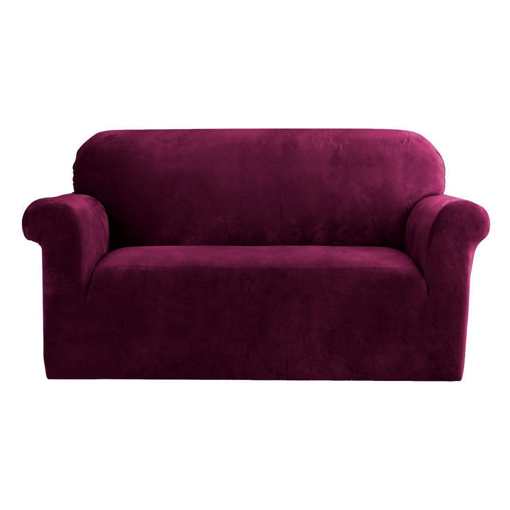 Artiss Velvet Sofa Cover Plush Couch Lounge Slipcover 2 Seater Ruby Red Slipcovers