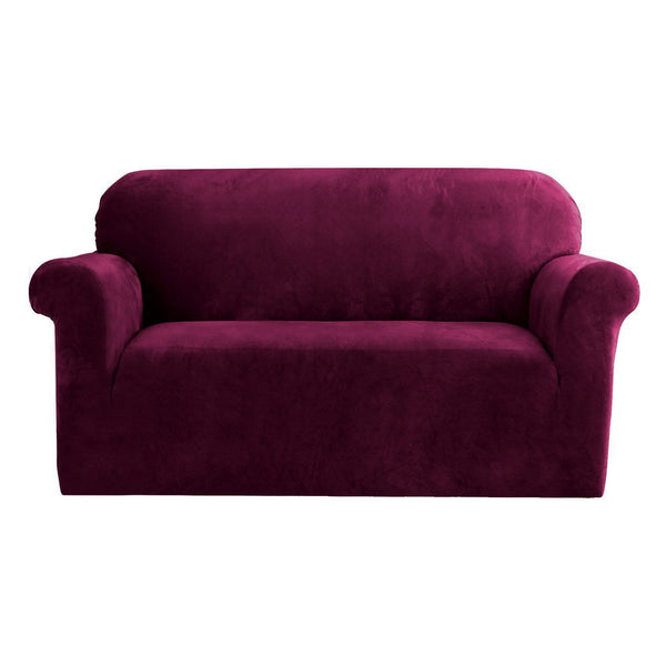 Artiss Velvet Sofa Cover Plush Couch Lounge Slipcover 2 Seater Ruby Red Slipcovers